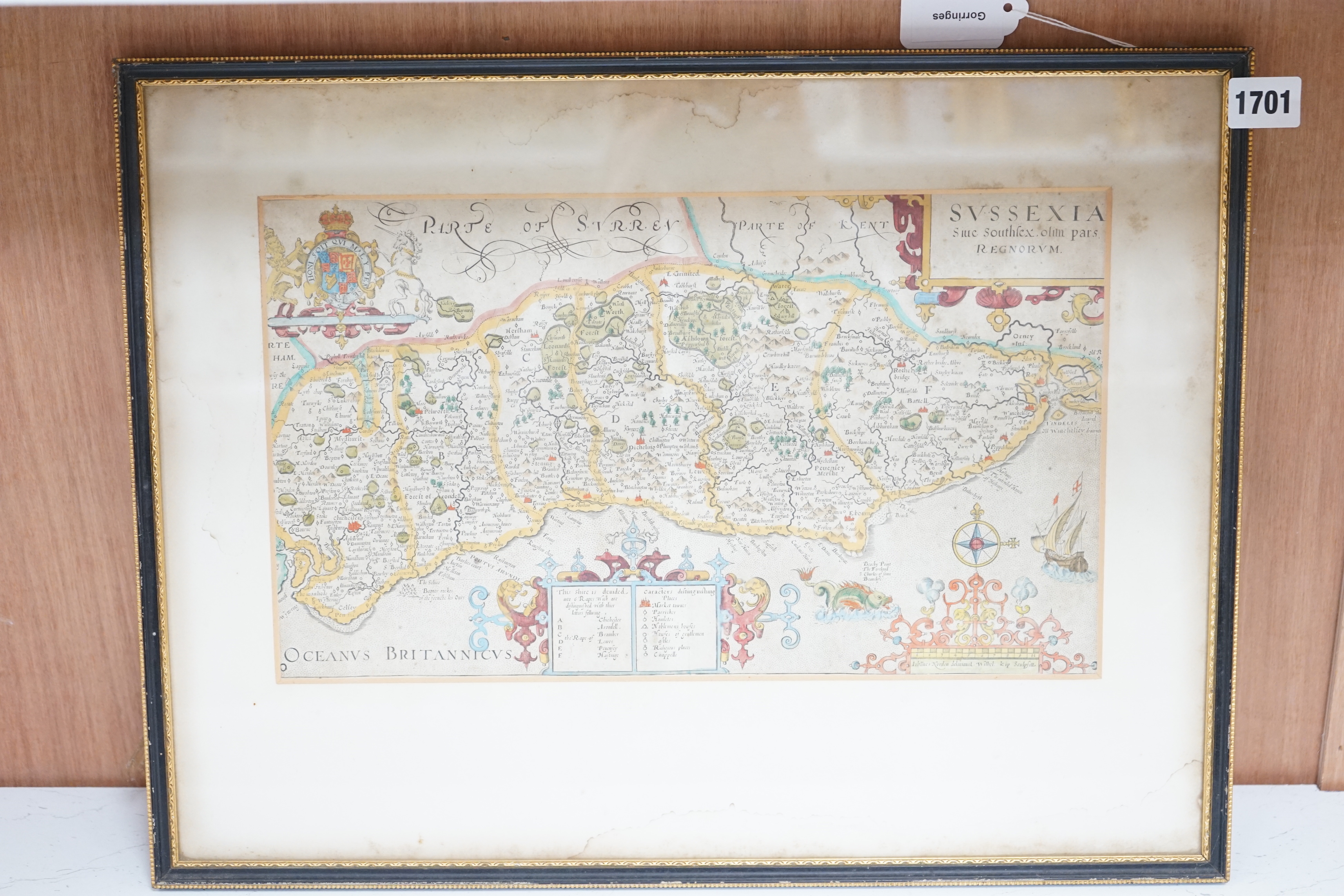 William Kip and John Norden (1546-1625), hand-coloured map, ‘Svssexia' (sic), 21 x 37cm